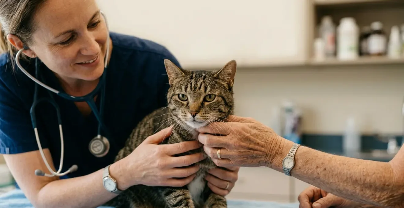 Chat senior chez le vétérinaire pour un examen rénal préventif