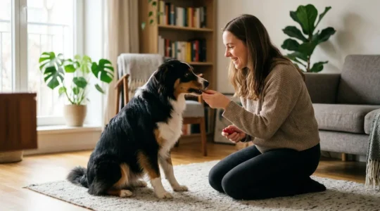 Chien et chat participant à une séance d'entraînement au clicker avec leur propriétaire dans un environnement détendu