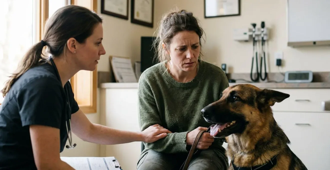 Chien avec troubles comportementaux lors d'une consultation chez le vétérinaire comportementaliste