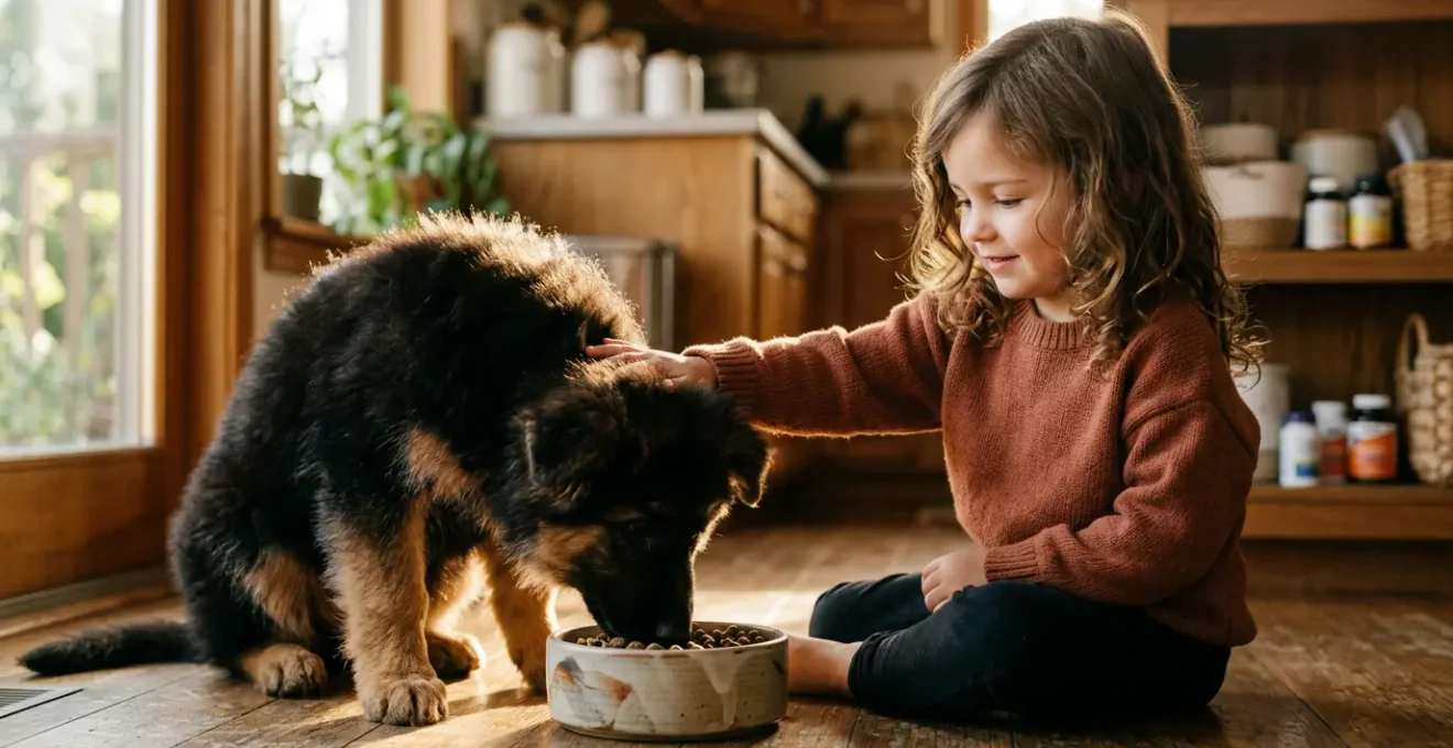 Chiot de race géante avec alimentation équilibrée favorisant une croissance osseuse saine