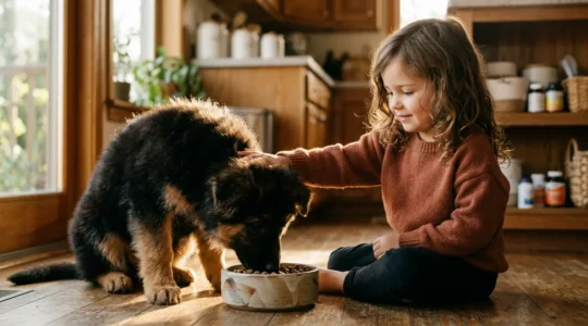 Chiot de race géante avec alimentation équilibrée favorisant une croissance osseuse saine