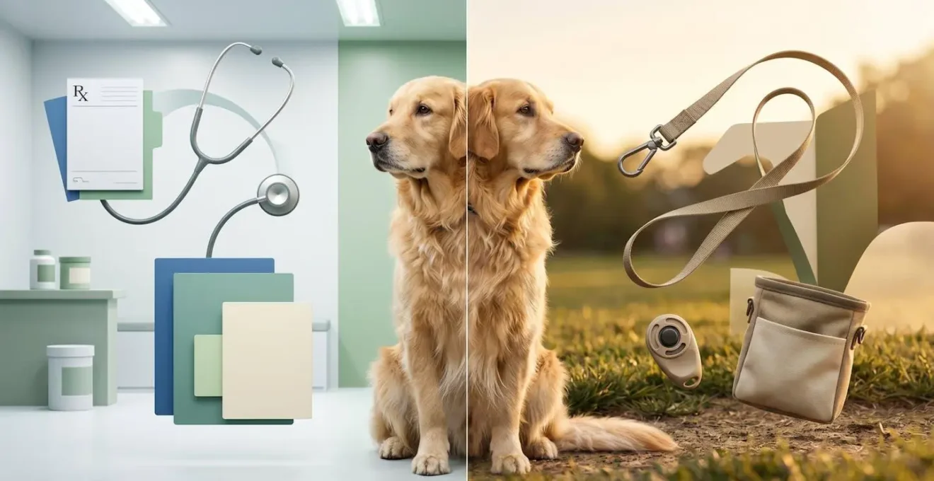 Comparaison visuelle entre consultation vétérinaire et séance d'éducation canine