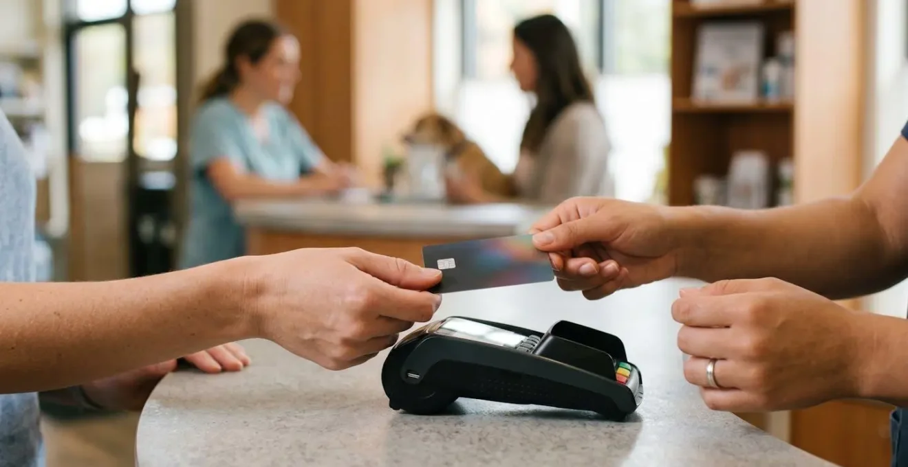 Terminal de paiement avec options de facilités dans une clinique vétérinaire