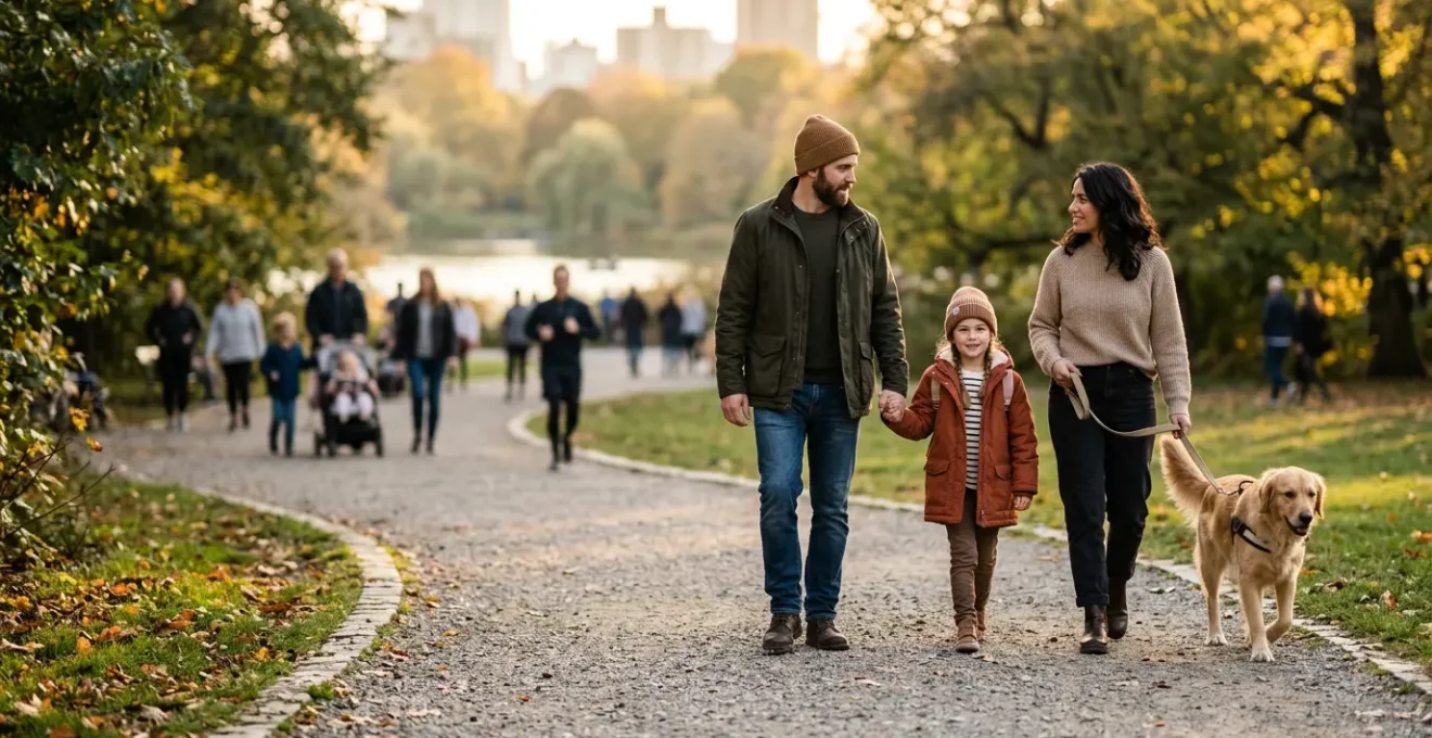 Famille avec chien dans un parc, illustrant les enjeux de responsabilité civile