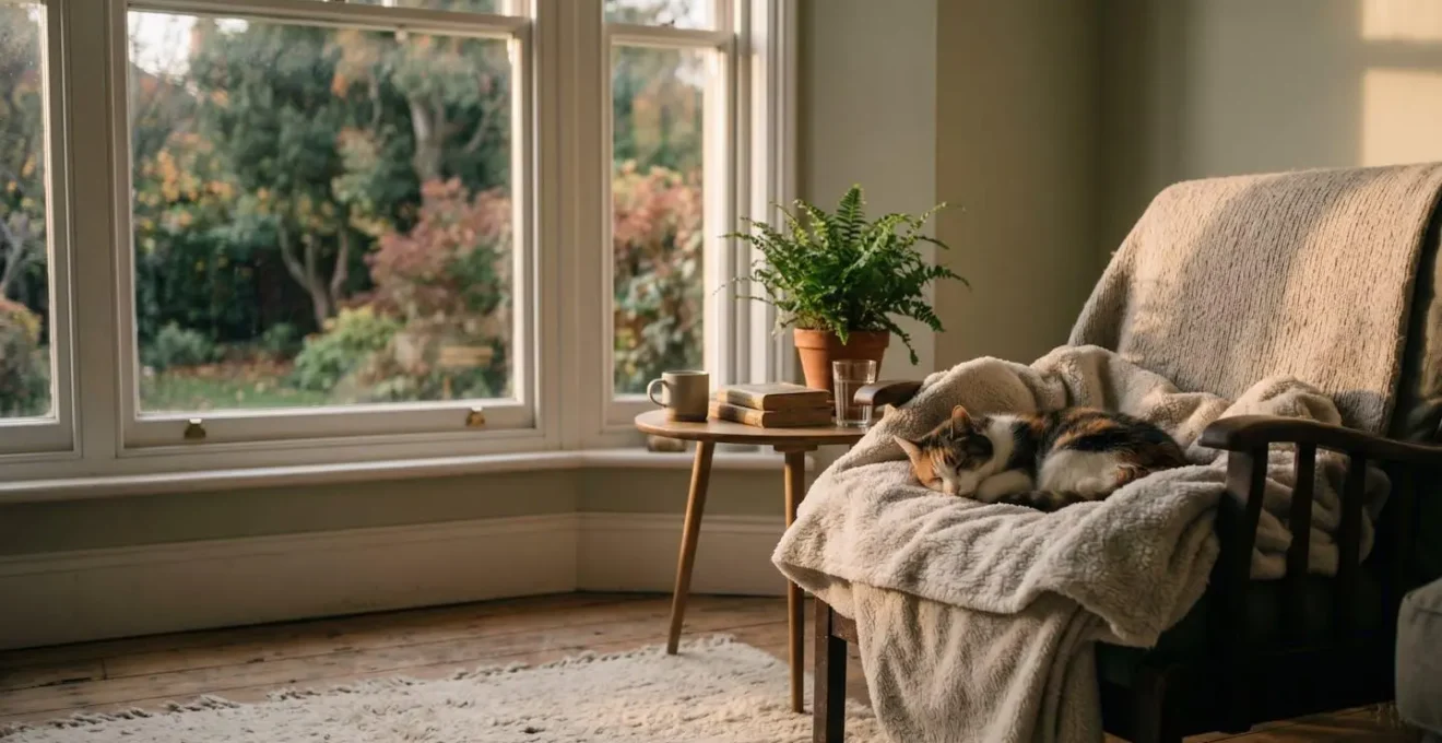 Chat âgé dans un environnement confortable et apaisant pour soins palliatifs