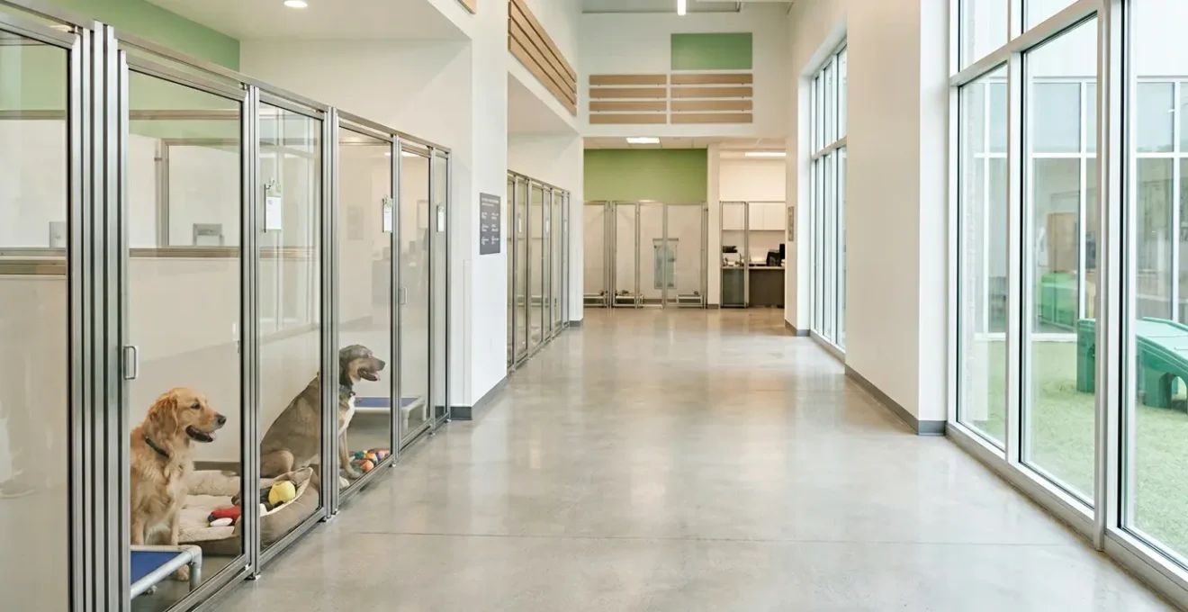 Personne consultant des documents administratifs d'une association animale sur une table avec un chien en arrière-plan