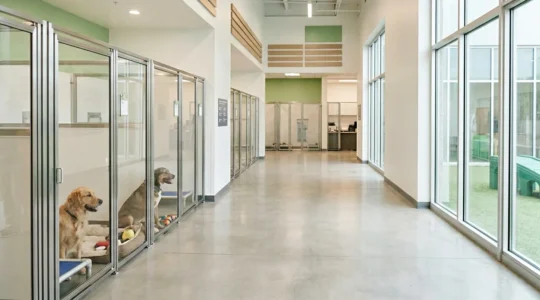 Personne consultant des documents administratifs d'une association animale sur une table avec un chien en arrière-plan